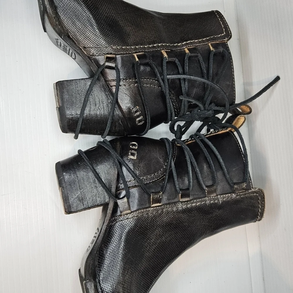 Bed Stu Blaire Graphito Rustic Leather Western Lace-Up Ankle Boots Size 7